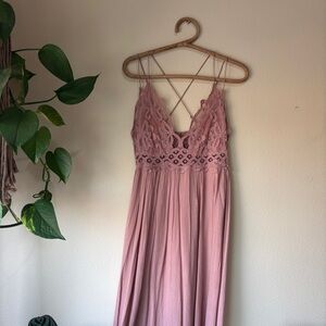 Free People Adella Maxi Pink Lace Dress